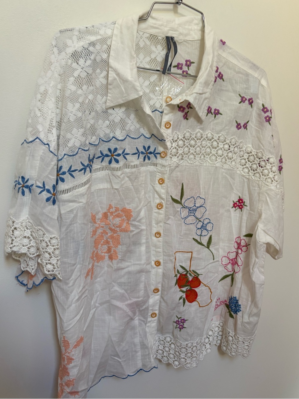 NWOT By Anthropologie 100% Cotton Embroidered Buttondown Shirt Size XL - Picture 10 of 14